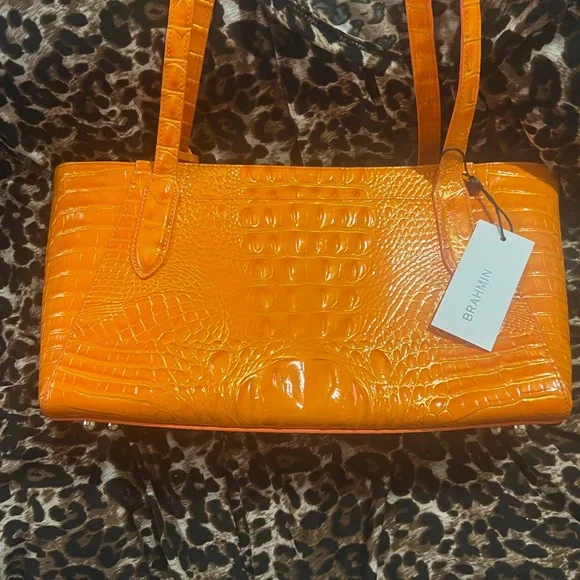 Bright Tonya Orange Croc-Embossed Tote Bag - Picture 2 of 6